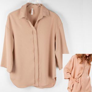 NAP Loungewear Shirt Turn Down Collar Textured Button Up Sleep ShirtSmall